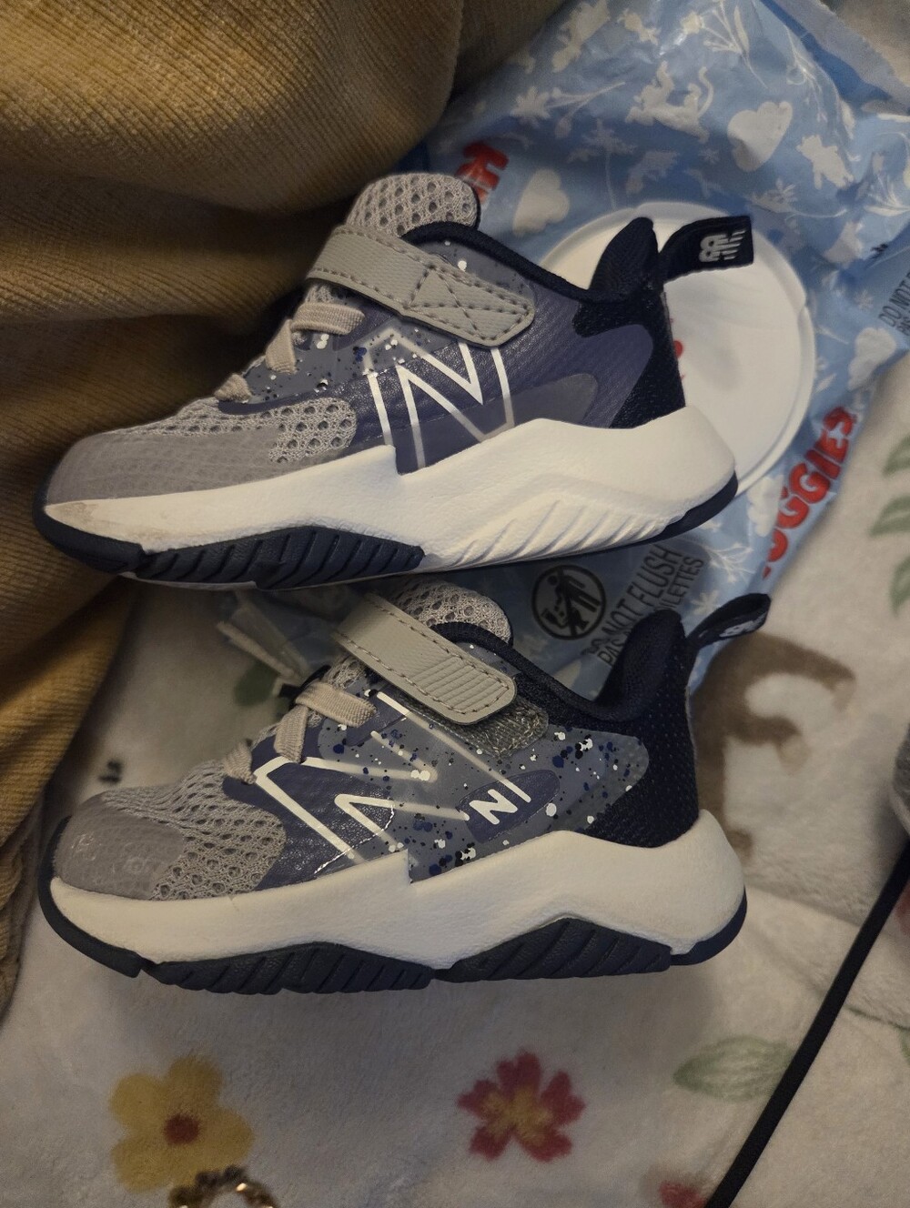 New Balance Kids Gray and Navy Velcro Athletic Sneakers